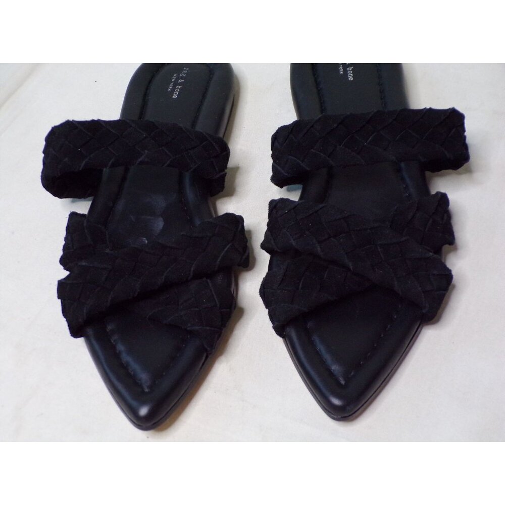 ๐ RAG & BONE Lewis Pointed Toe Woven Leather Slide Sandal Shoes 10.5 Black - Picture 6 of 10
